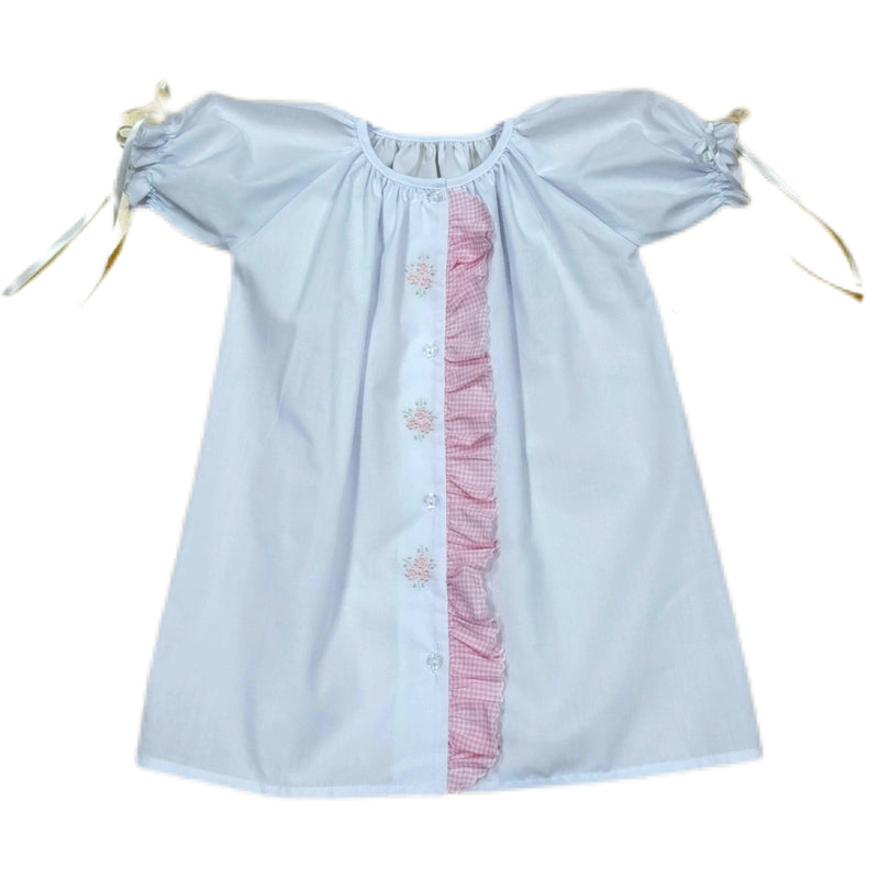 Daygown White with Pink Gingham and Flowers - Born Childrens Boutique