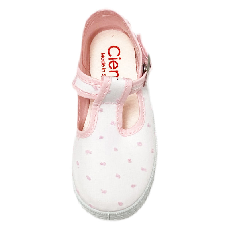 Cienta, T-Strap White w/ Light Pink Bitty - Born Childrens Boutique