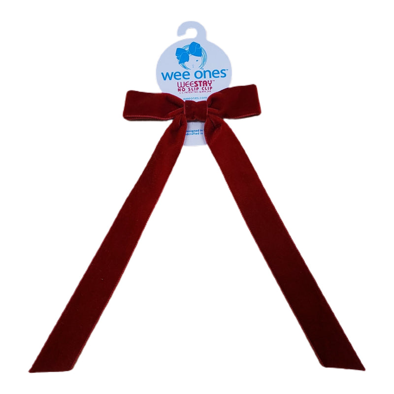 Wee Ones Cardinal Velvet Bow with Tail - Born Childrens Boutique