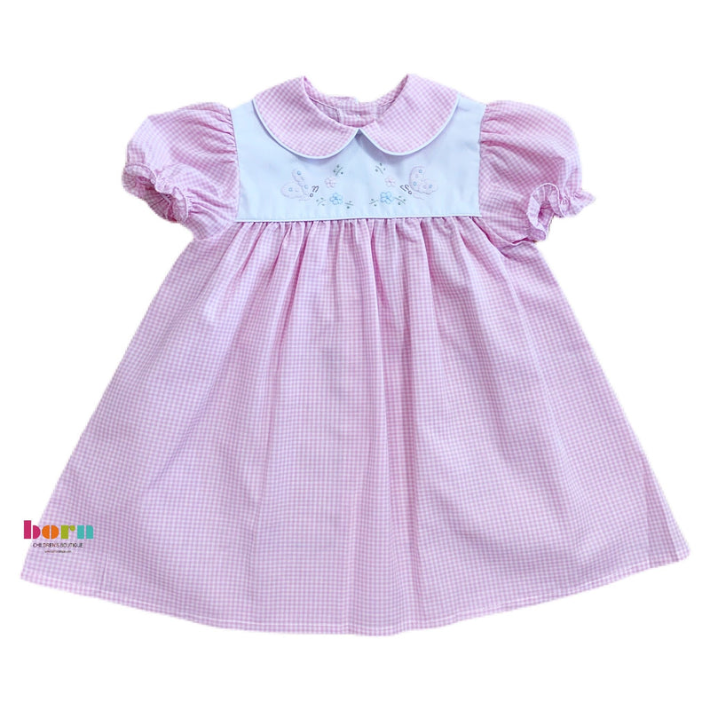 Daygown, Pink Check Butterfly - Born Childrens Boutique