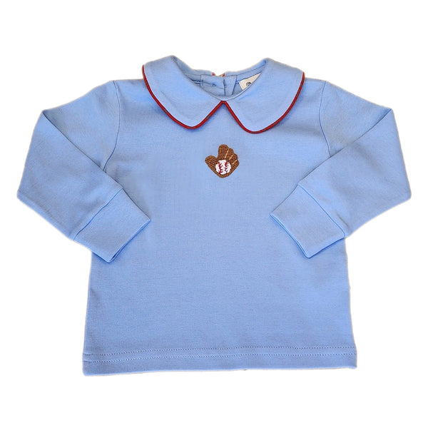 Crochet Baseball Glove Sky Blue/Red Long Sleeve Top - Born Childrens Boutique