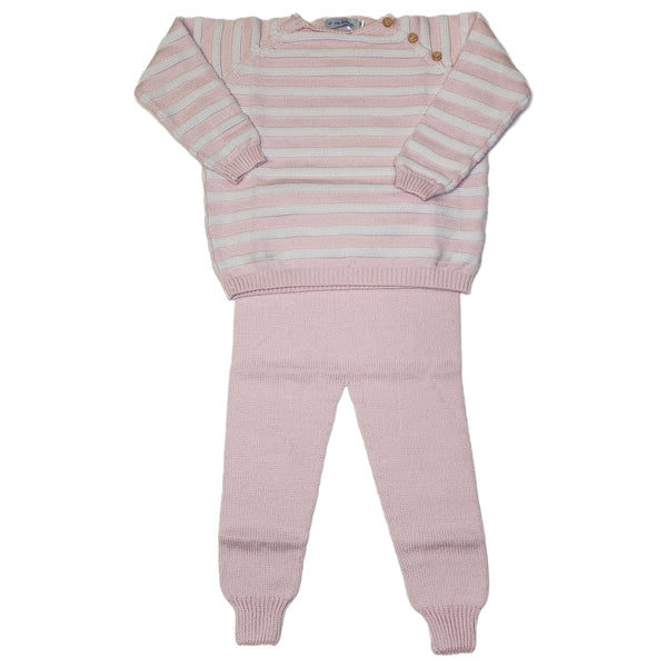 Striped Shoulder Button Sweater Pink/White Set - Born Childrens Boutique