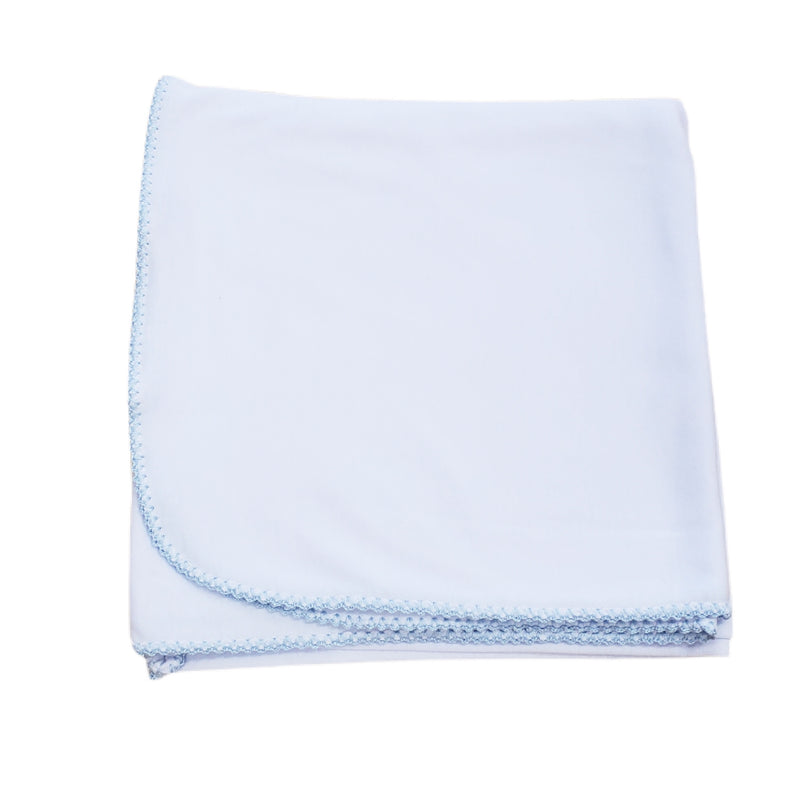 White Blanket with Blue Crochet Edge - Born Childrens Boutique