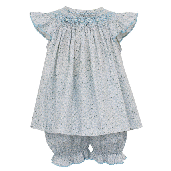 Clara Angel Wing Bishop Bloomer Set - Lt Blue Floral - Born Childrens Boutique