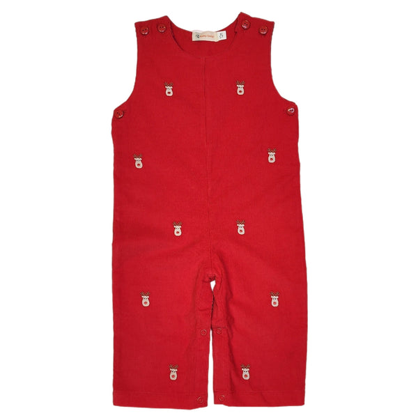 Corduroy Romper Red Rudolph Embroidery - Born Childrens Boutique