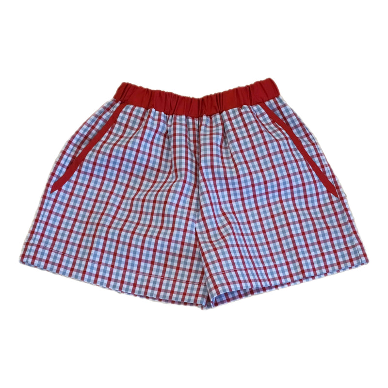 Red/Grey Plaid Boy Shorts - Born Childrens Boutique