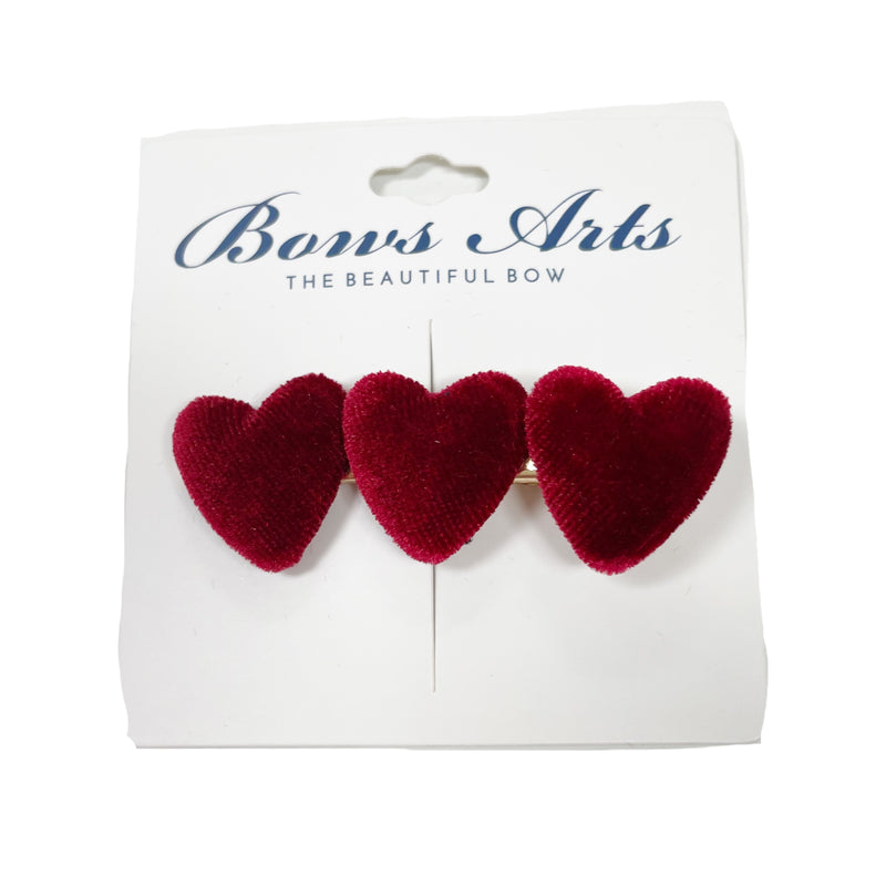 Triple Heart Velvet Clip, Red - Born Childrens Boutique