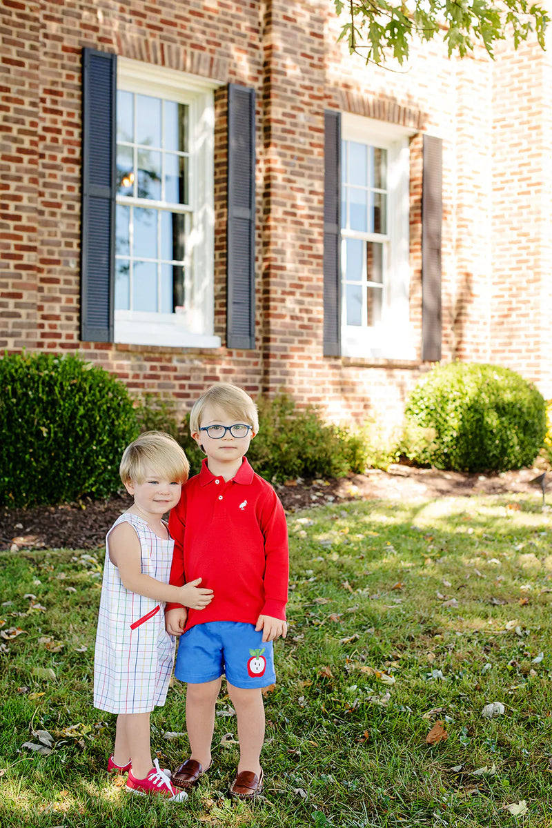 Long Sleeve Prim & Proper Polo Richmond Red With Worth Avenue White Stork - Born Childrens Boutique
