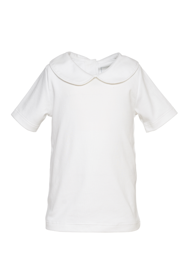 Pre-Order Hayden Short Sleeve Peter Pan Collar Shirt- White - Born Childrens Boutique