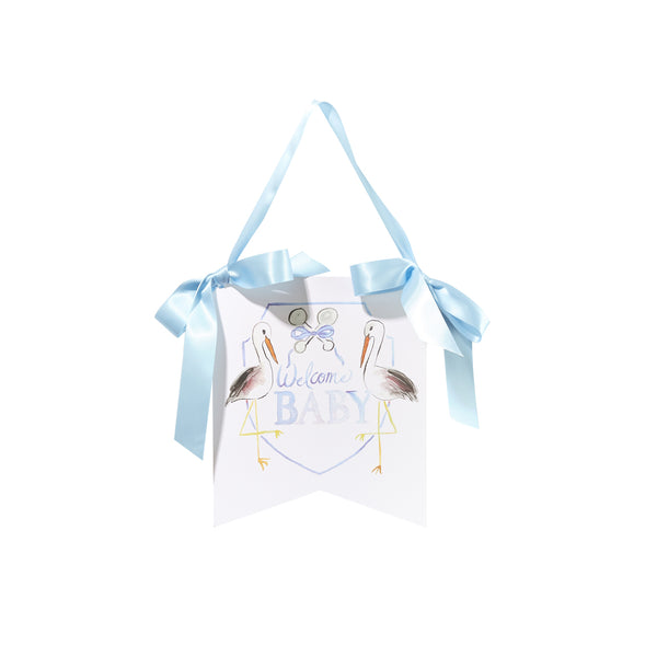 "Welcome Baby" Stork Hanger - Blue - Born Childrens Boutique
