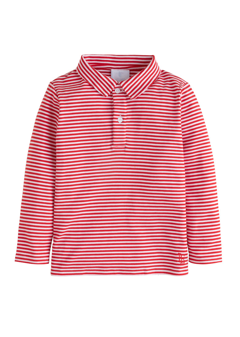 Little English Long Sleeve Striped Polo - Red - Born Childrens Boutique