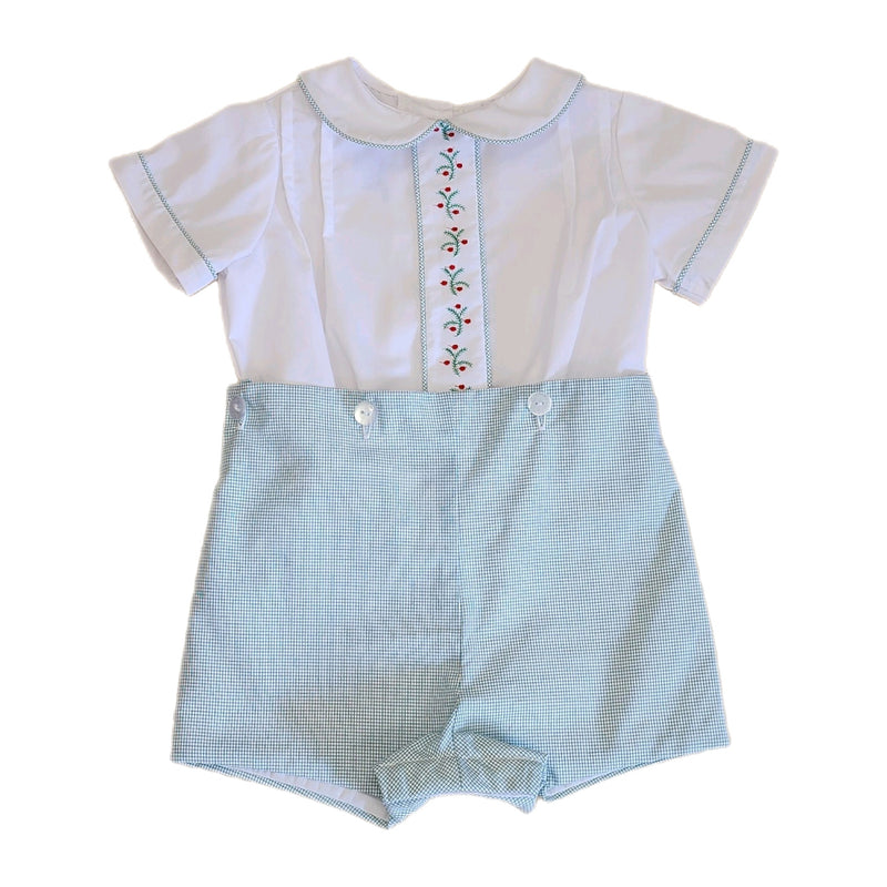 Anvy Kids Green Mac Button On Short W/Lace - Born Childrens Boutique