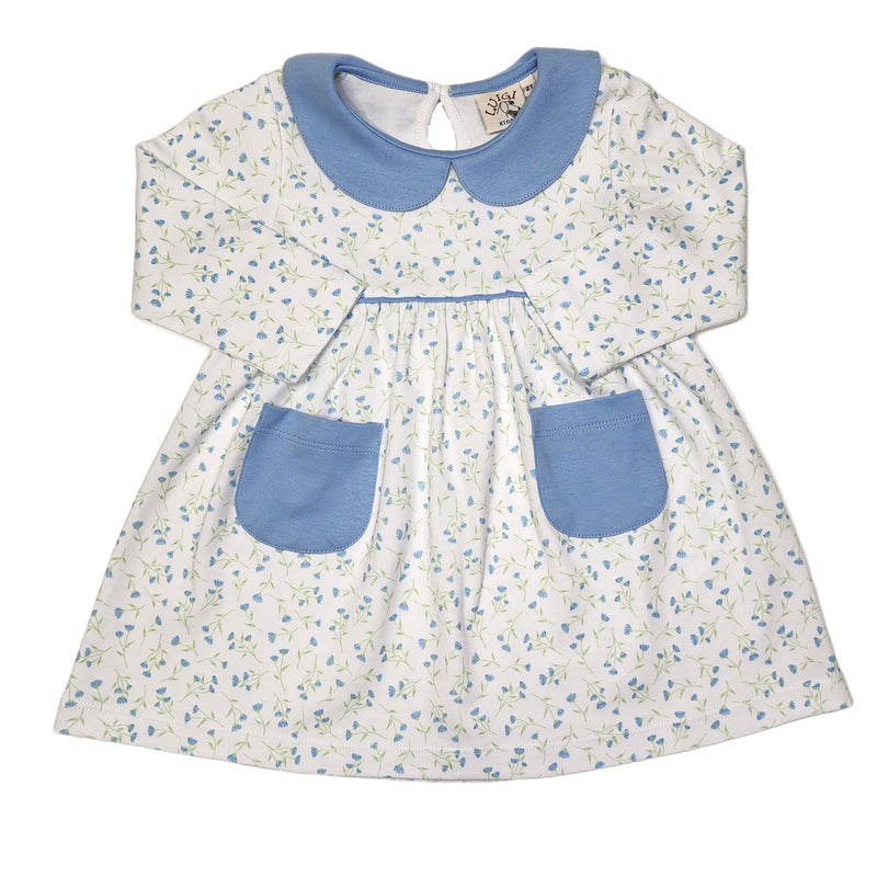 Sky Blue Floral Print Dress - Born Childrens Boutique