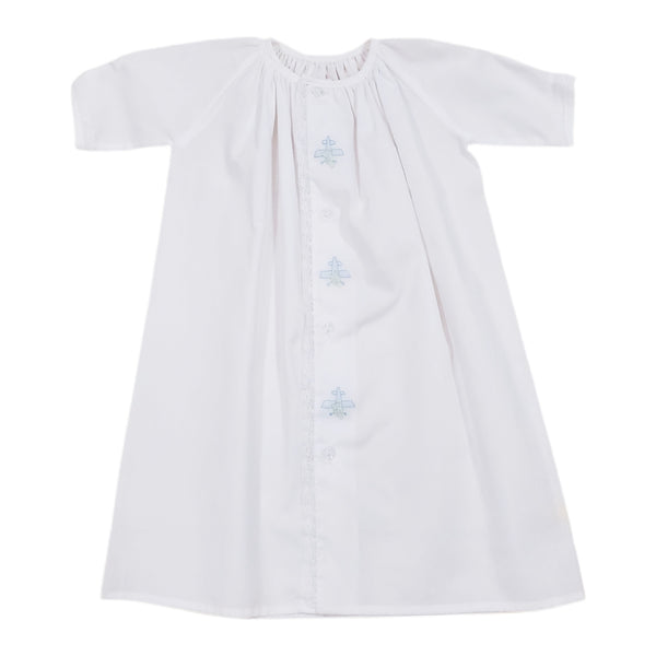 Daygown White with Blue Plane and White Lace - Born Childrens Boutique