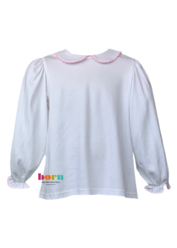 (Countryside) G Better Together Blouse L/S - White Pima Knit w Pink Ric Rac