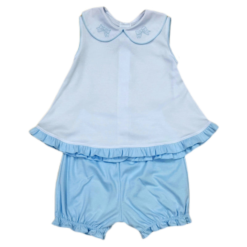 Sleeveless Knit Set Blue Bow - Born Childrens Boutique