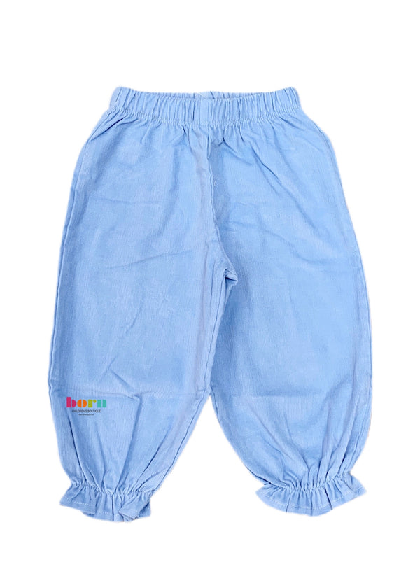 Girl Bloomer Pant Sky Blue Cord - Born Childrens Boutique