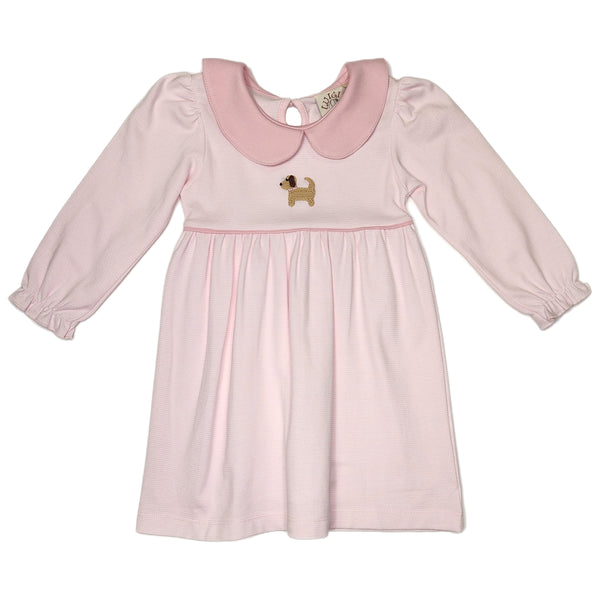Crochet Puppy Dress LS Light Pink Mini Stripe - Born Childrens Boutique