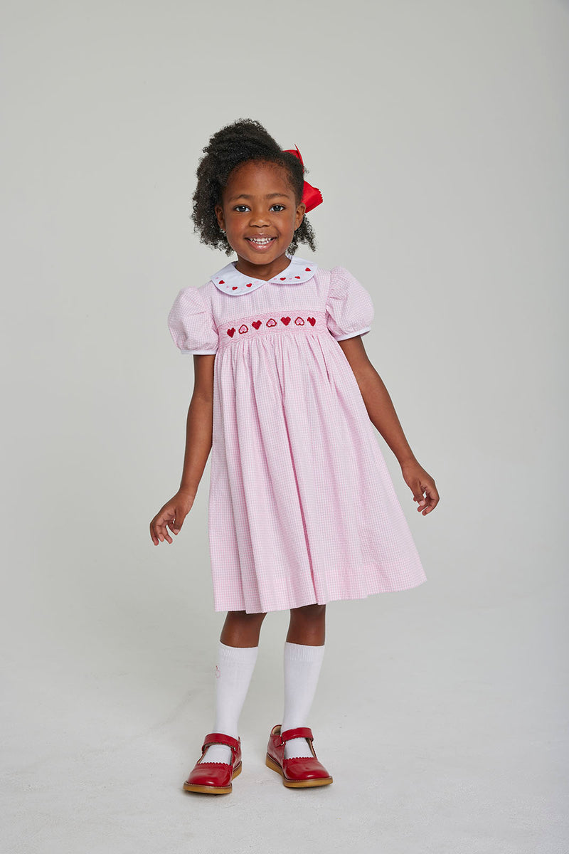 Hearts Smocked Peter Pan Dress - Born Childrens Boutique