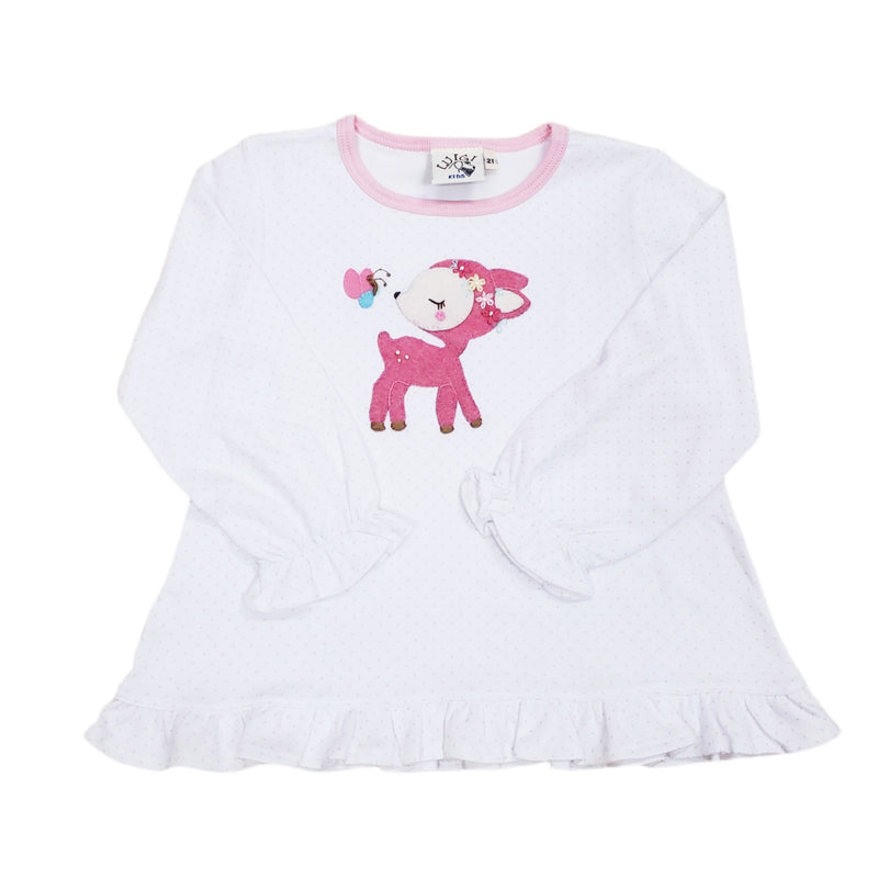 Long Sleeve Girl Top Fawn w/Butterfly - Born Childrens Boutique