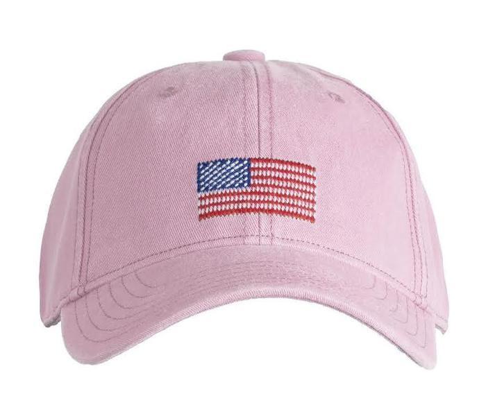 Kids Baseball Hat, American Flag on Lt Pink - Born Childrens Boutique