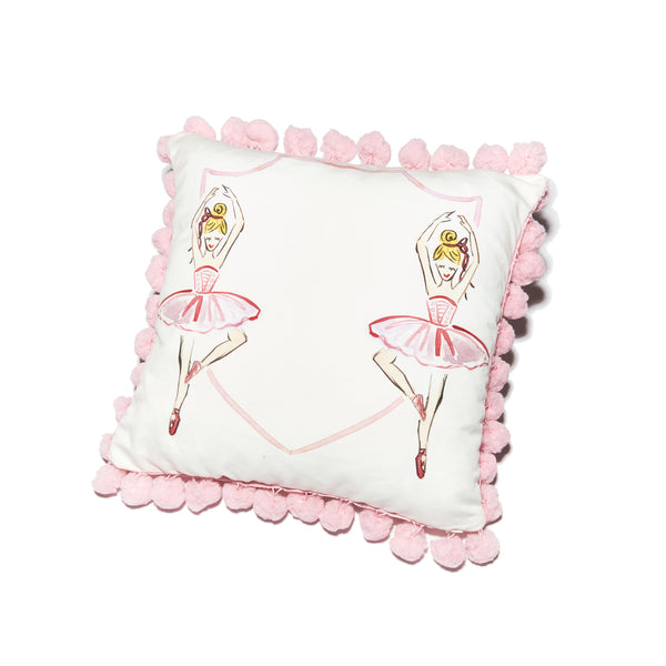 17" x 17" Blonde Ballerina Pompom Pillow - Born Childrens Boutique