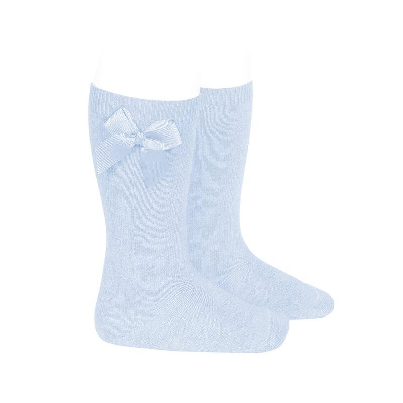 Knee Socks with Grosgain Bow on Sides Light Blue - Born Childrens Boutique