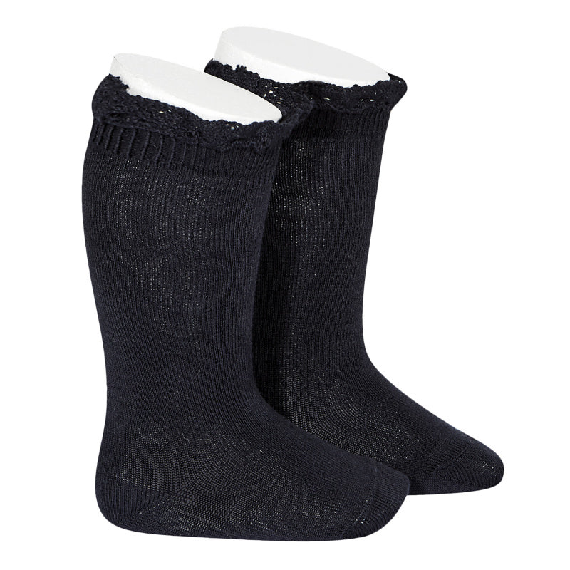 Knee Socks with Lace Trim Navy - Born Childrens Boutique