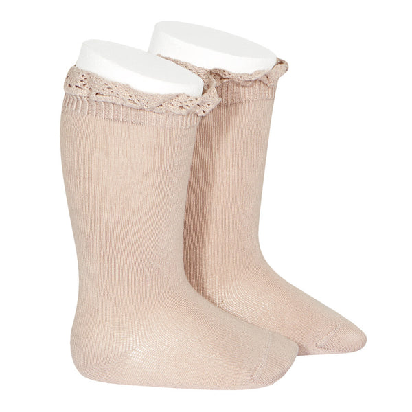 Knee Socks with Lace Trim Pink - Born Childrens Boutique