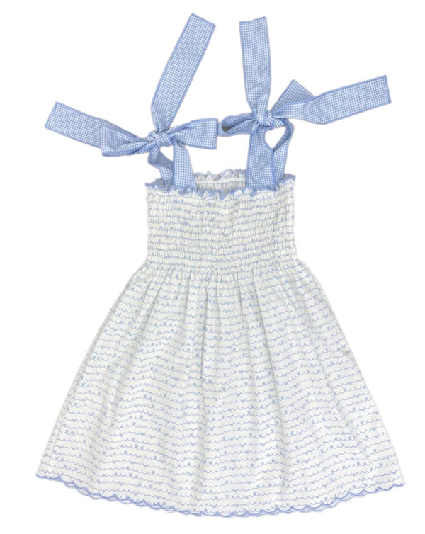 Pre-Order James and Lottie Bailey Blue Bows Dress with Gingham Ties - Born Childrens Boutique