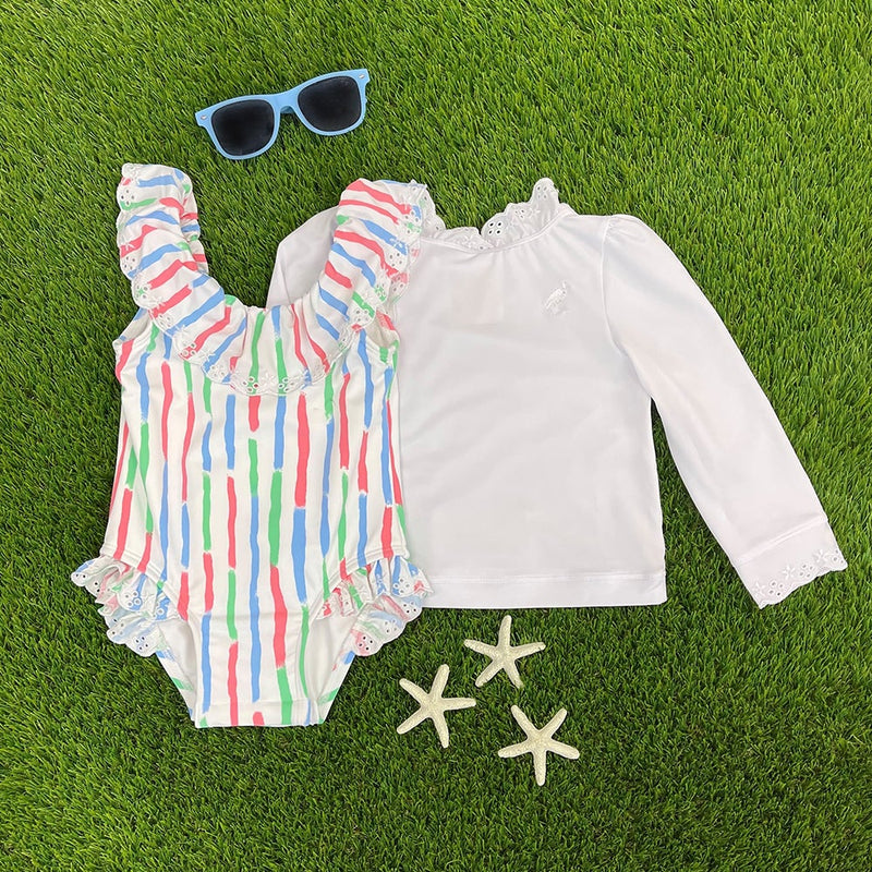 Winnies Wave Spotter Swim Shirt - Worth Avenue White - Born Childrens Boutique