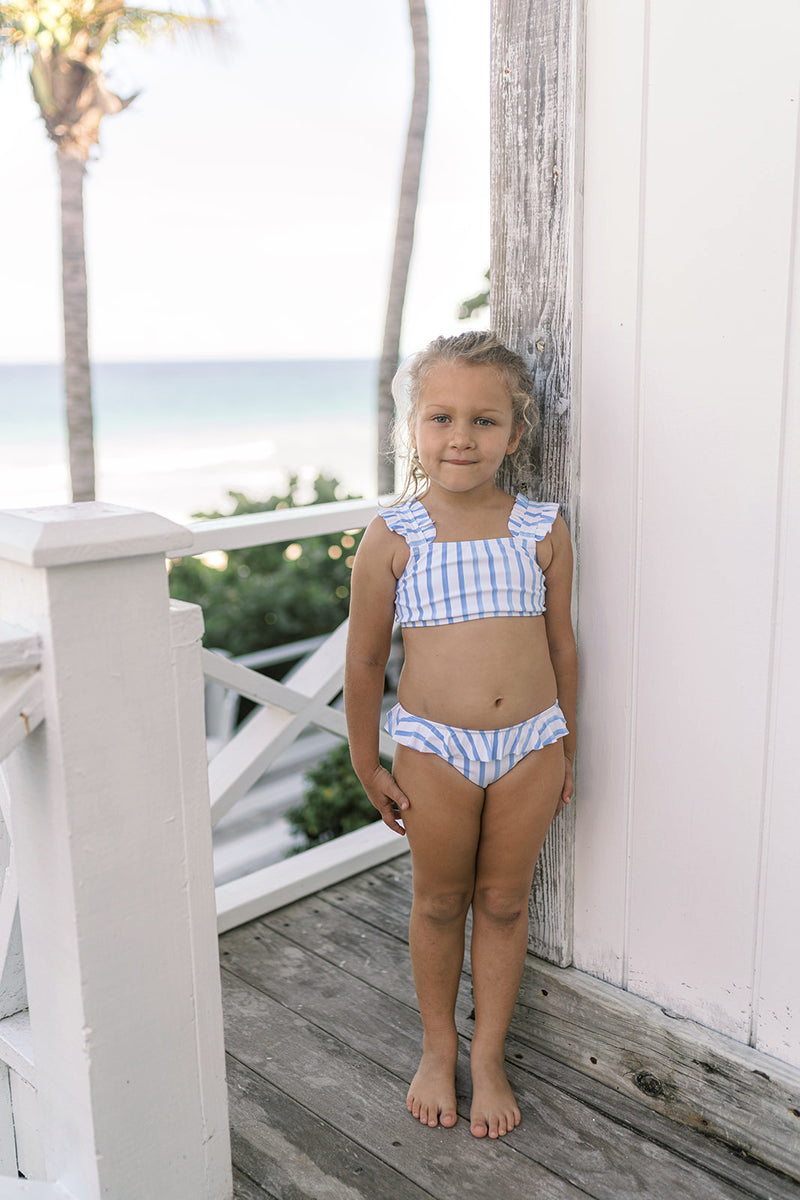 Pre-Order Bahamian Blue Stripe Ruffle Bikini - Born Childrens Boutique