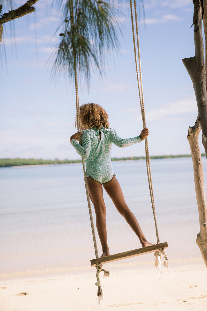 Pre-Order Abaco Green Paisley Rashguard One Piece - Born Childrens Boutique