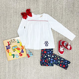 Long Sleeve Dowell Day Top Worth Avenue White With Richmond Red - Born Childrens Boutique