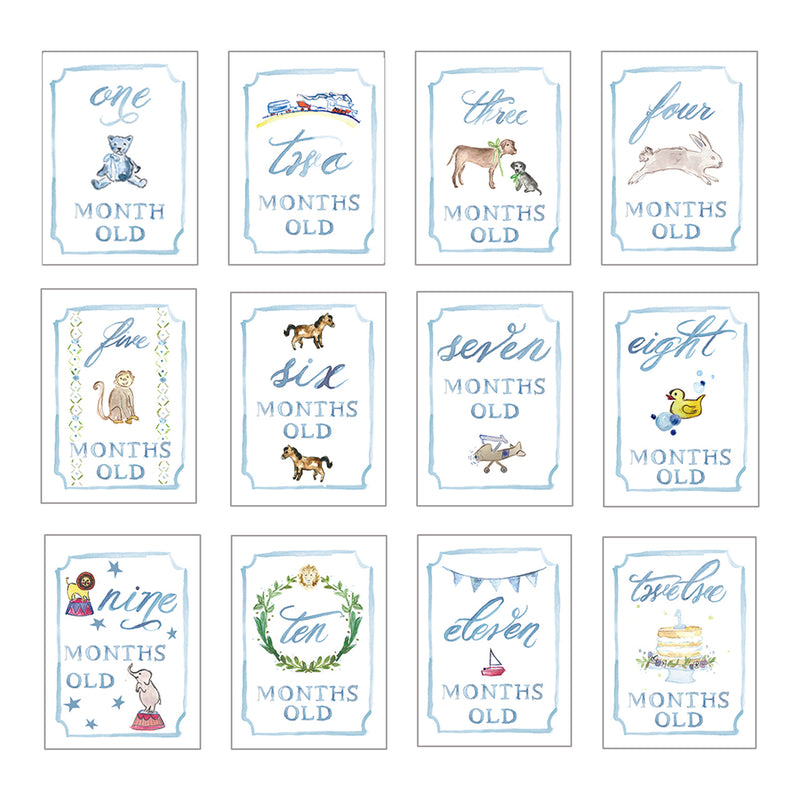 Blue Month by Month Baby Cards - Born Childrens Boutique