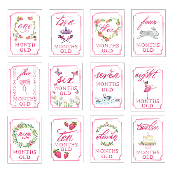 Pink Month by Month Baby Cards - Born Childrens Boutique