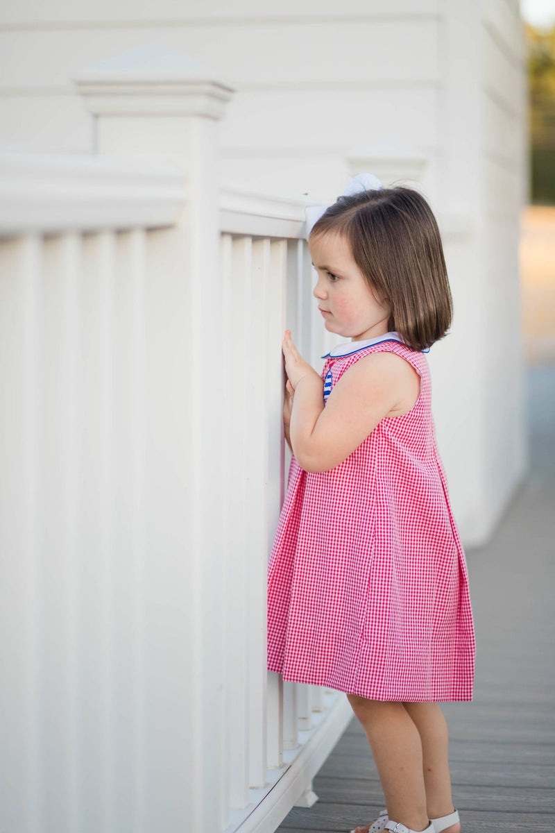 Pre-Order Ahoy Dress in Red Micogingham - Born Childrens Boutique