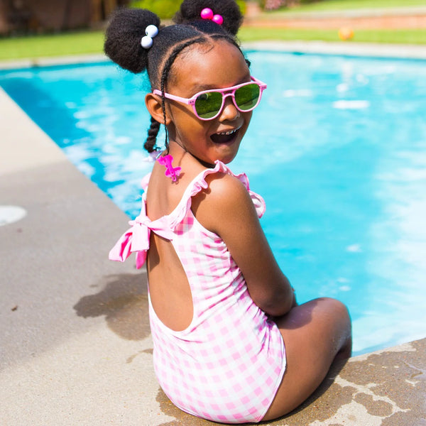 SugarBeeBlanks Pink Gingham Bow Swimsuit - Born Childrens Boutique