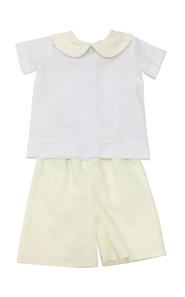 Heirloom White with Yellow Peter Pan Short Set - Born Childrens Boutique