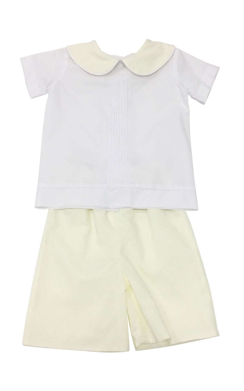 Heirloom White with Yellow Peter Pan Short Set - Born Childrens Boutique