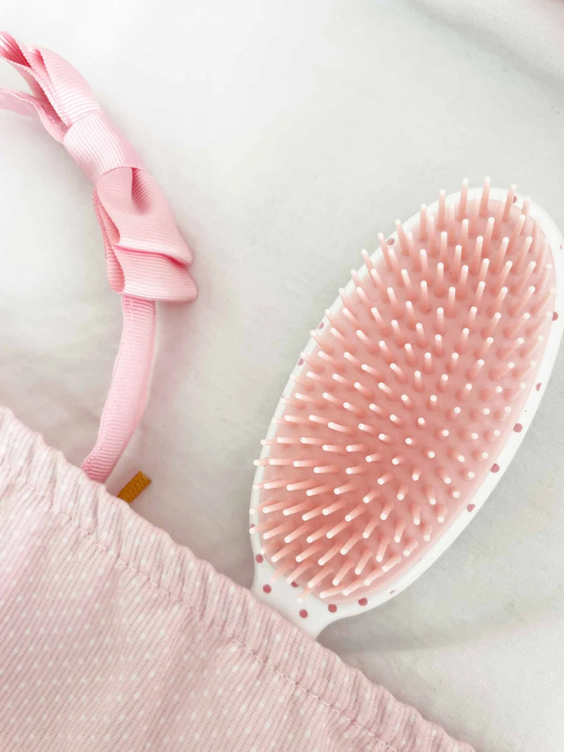 Detangle and Drain Hairbrush Baby Pink Polka Dot - Born Childrens Boutique