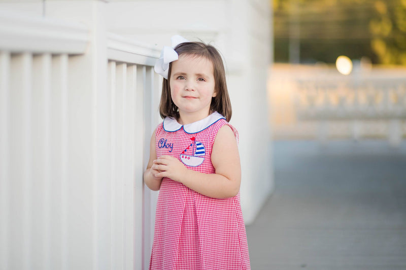 Pre-Order Ahoy Dress in Red Micogingham - Born Childrens Boutique