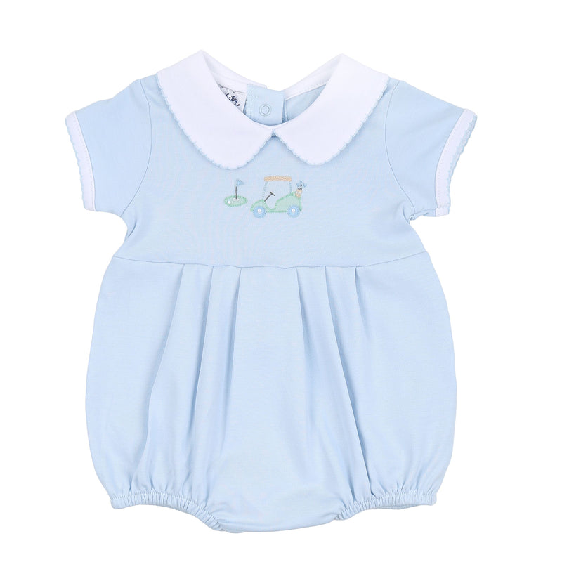 Magnolia Baby On the Green Emb Collared Boy Bubble Light Blue - Born Childrens Boutique