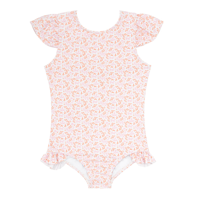 Pre-Order Calypso Coral Botanic Cap Sleeve Rashguard One Piece - Born Childrens Boutique