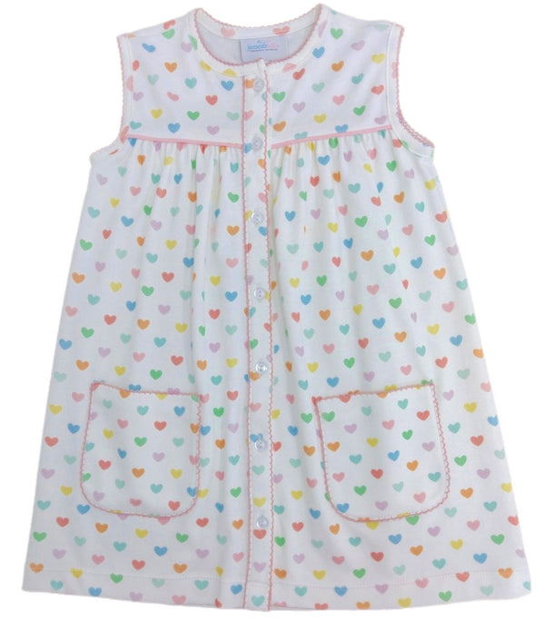 Pre-Order James & Lottie Rowan Rainbow Hearts Pima Dress with Picot Trim and Front Pockets - Born Childrens Boutique