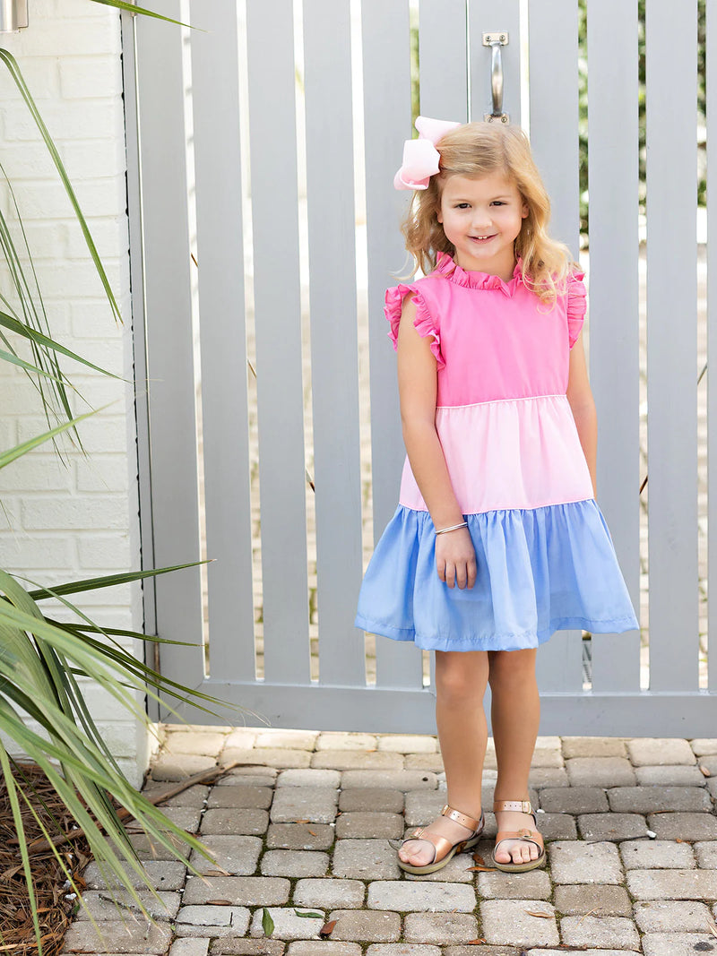 Oaks Apparel Valeria Pink Blue Tiered - Born Childrens Boutique