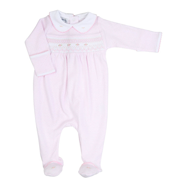 Delaney and Dillon Smocked Collared Girl Footie Pink - Born Childrens Boutique