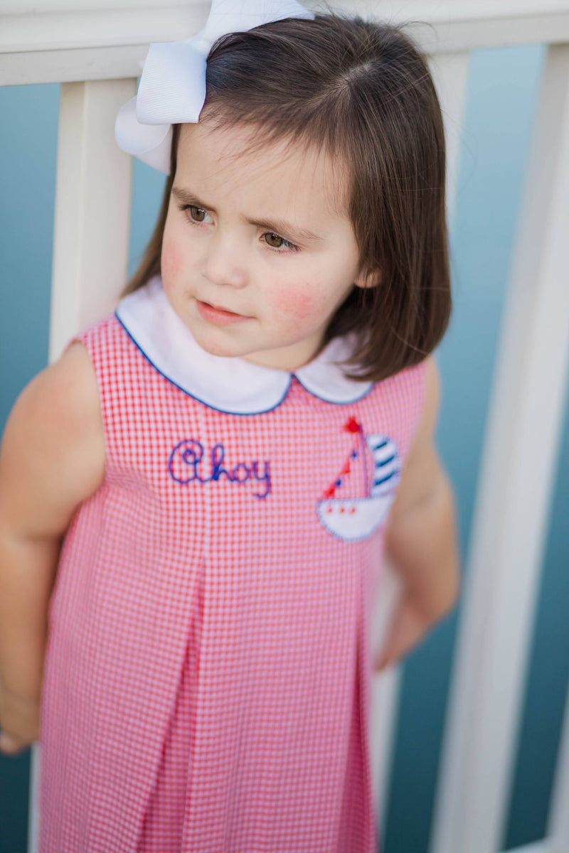 Pre-Order Ahoy Dress in Red Micogingham - Born Childrens Boutique