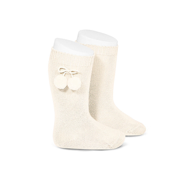 Pom Pom Knee Socks Cream - Born Childrens Boutique