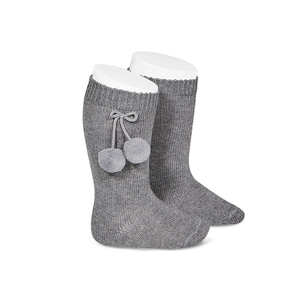 Pom Pom Knee Socks Charcoal - Born Childrens Boutique